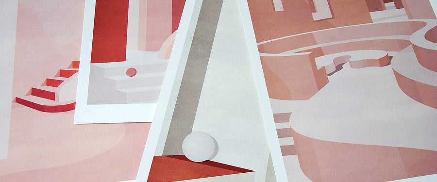 Four art prints by Charlotte Taylor overlapping each other
