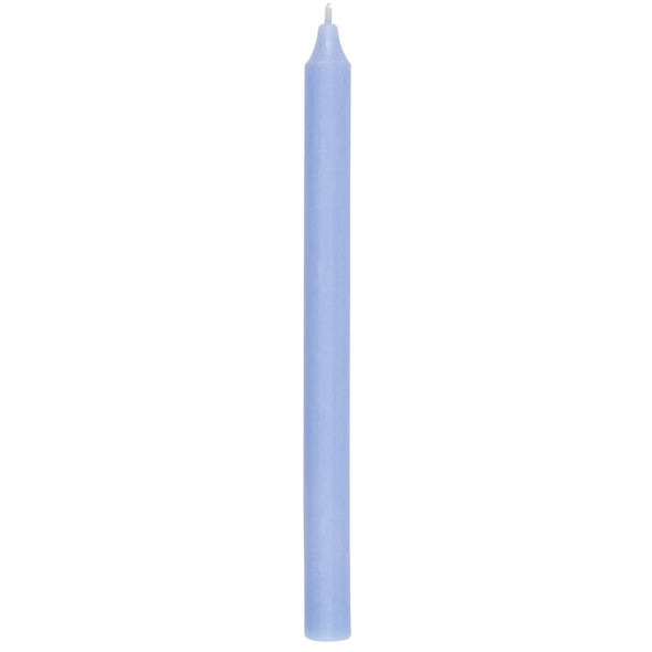 A tall light blue dinner candle.