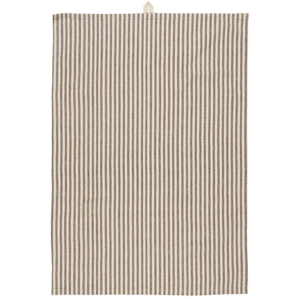 A cream and brown striped tea towel.