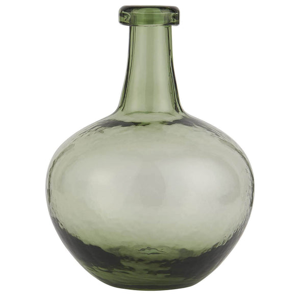 A green glass balloon shaped vase.