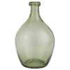 A green glass teardrop shaped vase.