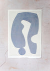 Print by Laurie Maun. Depicting a large abstract form in blue on a cream background, with a white border. Numbered by the artist in the corner.
