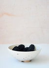 Ceramic berry bowl in a white glaze. The bowl is full of blackberries. The bowl is 5.5cm high and 13cm wide at the top.